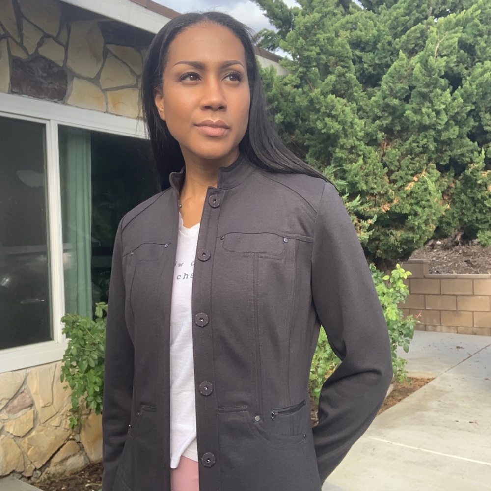 Charcoal Grey Ponte knit "Military" style jacket!